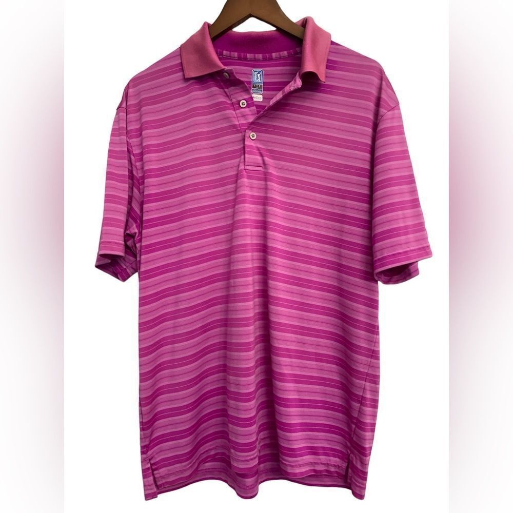 PGA Tour Airflux Purple Striped Golf Polo L